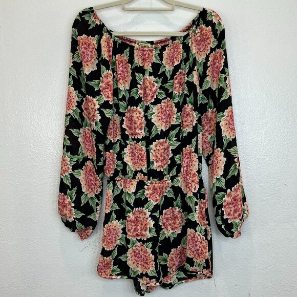 Show Me Your Mumu Rane Romper Flower Puff Sleeves SZ Medium - Picture 2 of 7